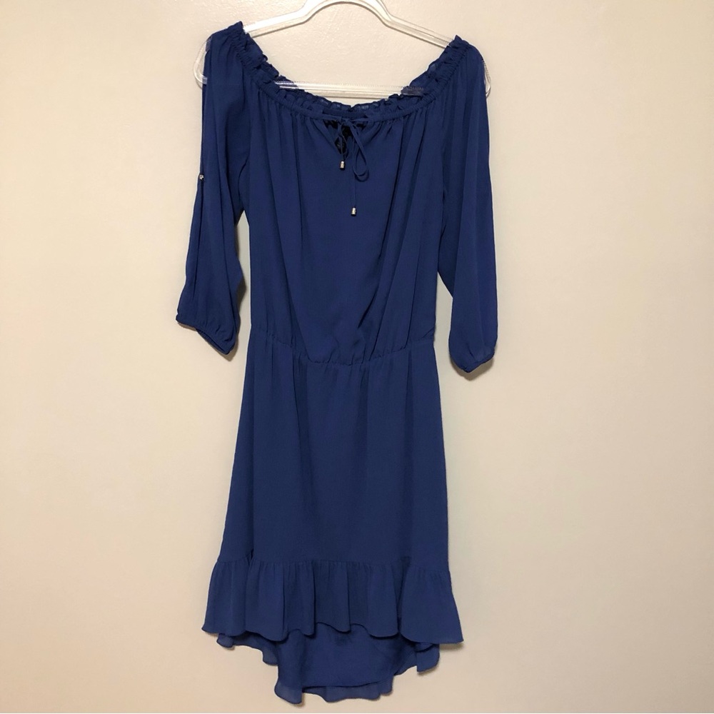 White House Black Market Dress Off the Shoulder Split Sleeve Blue Fit & Flare M